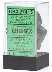 Chessex Dice: 7 Set Polyhedral Scarab Jade Gold CHX27415